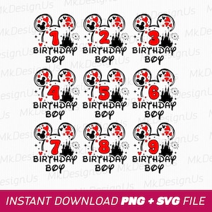 Bundle Birthday Boy Svg, Birthday Numbers Svg, Magical Kingdom Svg, Mouse Ear and Stars Svg, Png Svg Files For Print, Instant Download
