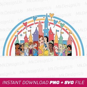 Princesses Svg, Color Magical Kingdom Svg, Balloons Svg, Family Trip Svg, Girls Trip Svg, Family Vacation Svg, Png Svg Files For Sublimation