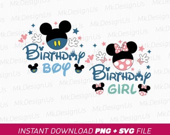 Mouse Birthday Boy & Girl SVG, PNG, Mouse Ears (Instant Download)