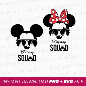 Birthday Squad Svg, Mouse Couple Svg, Mouse with Sunglasses Svg, Magical Kingdom Svg, Family Birthday Svg, Png Svg Files For Print