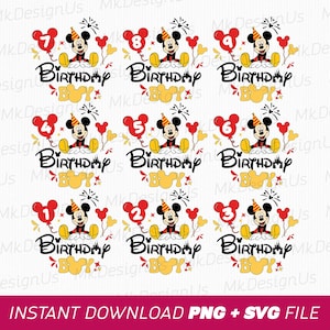 Bundel feestvarken Svg, muis verjaardag Svg, verjaardag nummers Svg, ballonnen en sterren Svg, Png Svg-bestanden voor sublimatie, Instant Download