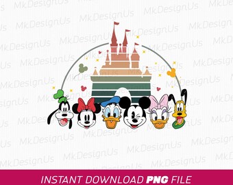 Retro Mickey and Friends PNG: Family Vacation, Magical Kingdom (Digital File)