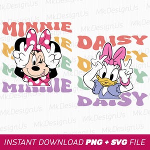Niedliche Maus und Ente SVG, lustige Zeichentrickfiguren, Mädchen Reise, Familienurlaub, Familienausflug, Png-Svg-Dateien für die Sublimation