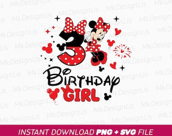 Orejas de ratón para niña de cumpleaños SVG, 3.er cumpleaños, PNG (Descarga digital)