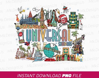 Universal Studios PNG, Cartoon Characters, Family Vacation (Instant Download)