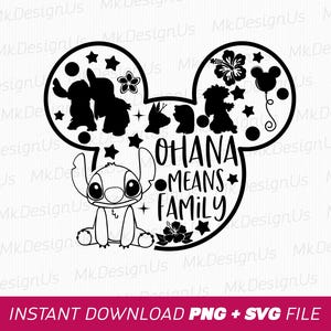 Ohana Means Family Svg, Cartoon Character Svg, Mouse Ear Svg, Stars Svg, Family Vacation Svg, Vacay Mode, Png Svg Files, Instant Download
