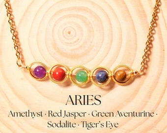 Collana di perline di cristallo Ariete, collana di cristallo curativo, gioielli minimalisti, collana con pietra portafortuna, collana con segno zodiacale, regali di compleanno per lei