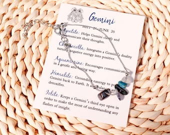 Gemini Crystal Bracelet,Raw Stone Bracelet,Beaded Crystal Bracelet for Zodiac,Healing Crystal Bracelet,Gemstone Gifts for Her,Astrology Gift