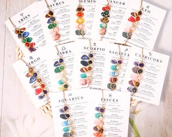 Zodiac Crystal Beaded Necklace,Healing Crystal Necklace,Minimalist Jewelry,Birthstone Necklace,Zodiac Sign Necklace,Birthday Gifts for Her