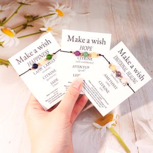Pulseira de cristal com contas Make a Wish, pulseira de pedras preciosas com cartão-presente, pulseira espiritual, joias de energia de cristal de cura, pulseira de suporte de cristal