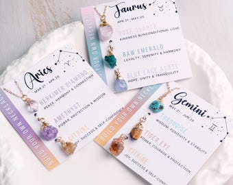 Handmade Taurus Gemini Raw Crystal Necklace,Natural Gemstone Birthday Gift,Energy Crystal Necklace,Custom Zodiac Jewelry,Astrology Gifts