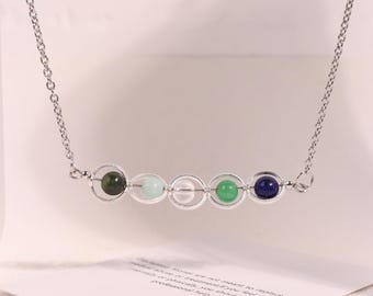 Libra Necklace,Natural Crystal Necklace,Beaded Zodiac Sign Astrology Choker,Silver Steel Jewelry,Birthday Gift for Her,Gemstone Necklace