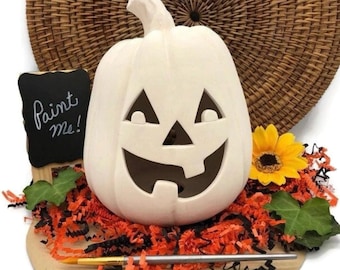 Linterna de calabaza de cerámica bizcochada para armar, lista para pintar, decoración de Halloween.