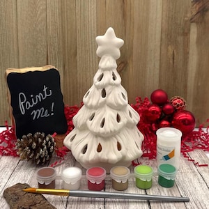 Knutselset kerstboom met acrylverfset, keramische biscuit, verf je eigen aardewerk, waxinelichthouder, doe-het-zelfdecoratie