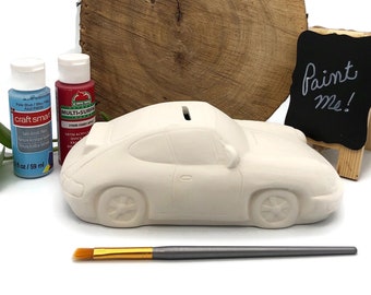 Sports Car Coin Bank, Porsche Fund, DIY Craft Project, Ceramic Bisque, Ready to Paint