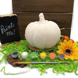 Pumpkin Painting Kit, Halloween Ceramic Bisque,, Ready to Paint, DIY Fall Time Craft Project
