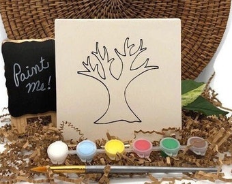 Family Tree Craft Kit with Acrylic Paint Set and Paintbrush, Keepsake Gift Idea, Ceramic Bisque, Pottery Painting in the Lines