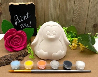 Penguin Paint Kit - Coin Bank DIY Project- Ready to Paint Ceramic Bisque