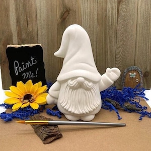 Ceramic Gnome High Five, Bisque Blank, Ready to Paint Pottery, DIY Craft Project image 1