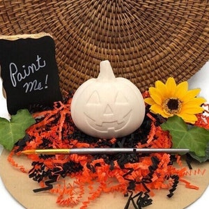 Pumpkin Jack-O-Lantern Blank, Small Halloween Unpainted Ceramic Bisque, Ready to Paint Pottery, DIY Craft Project