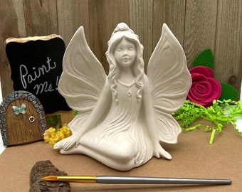 Side Sitting Garden Fairy, Quality Bisque Blank, Ready to Paint Pottery, DIY Ceramic Craft Project