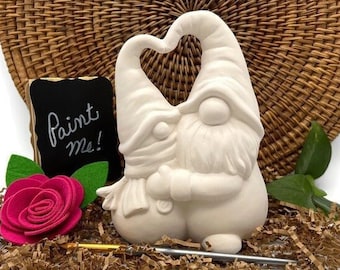 Snowman and Gnome Hugging, Ready to Paint Ceramics, Ceramic Bisque, DIY Craft Project, Acrylic Painting at Home