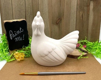 Ceramic Chicken Hen, Bisque Blank, Ready to Paint Pottery, DIY Craft Project for Kids and Adults