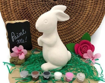 Bunny Rabbit Craft Kit with Acrylic Paint Set, Ceramic Bisque, Ready to Paint Pottery, DIY Easter Decor