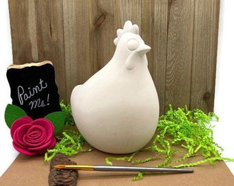 Ceramic Chicken, Hen Farm Animal, Bisque Blank, Ready to Paint Pottery, DIY Craft Project for Kids and Adults