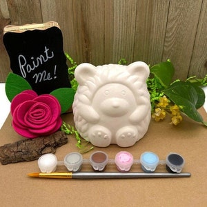 Hedgehog Craft Kit with Acrylic Paint Set, Ceramic Coin Bank Blank, Pottery to Paint, DIY Piggy Bank, Gift for Hedgehog Lovers