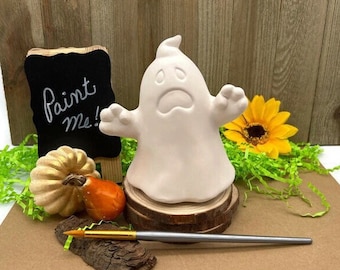 Fantasma de Halloween, peça de cerâmica crua, projeto de artesanato faça você mesmo