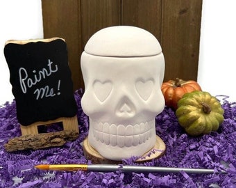 Caja de cerámica con forma de calavera de azúcar para armar, lista para pintar, decoración de Halloween.