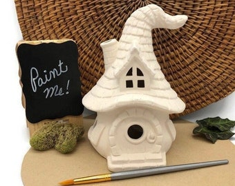 Gnome or Fairy House, Toad House, Quality Ceramic Bisque Blank, Ready to Paint Pottery, DIY Arts and Crafts Project for Kids and Adults