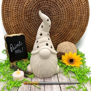 Gnome Star Lantern, 8.75" Tall Quality Blank Ceramic Bisque, Ready to Paint Craft, DIY Project, Paint Your Own Pottery at Home