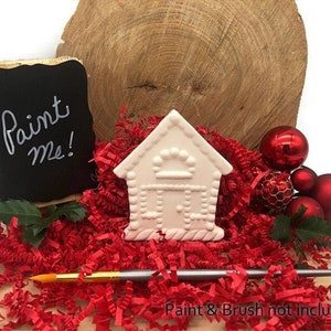 Gingerbread House Ornament, Unpainted Ceramic Bisque Blank, Ready to Paint Pottery, DIY Craft Project, Create Your Own Personalized Gift