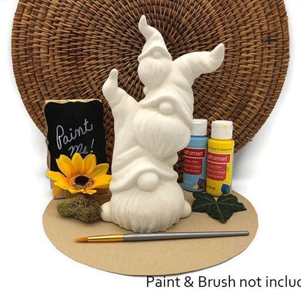 Stack of Gnome, Whimsical Figurine, Unpainted Ceramic Bisque Blanks, Ready to Paint Pottery, DIY Arts and Craft Project