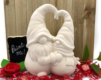 Snowman and Gnome Hugging, LARGE, Ready to Paint Pottery, Ceramics to Paint, DIY Christmas or Valentine’s Day Decoration
