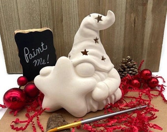 Gnome Star Light Up, Ceramic Bisque, Ready to Paint, DIY Craft Project