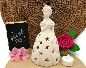 Princess Light with Battery Operated Tea Light, Ceramic Bisque, Ready to Paint Pottery, DIY Arts and Crafts Project