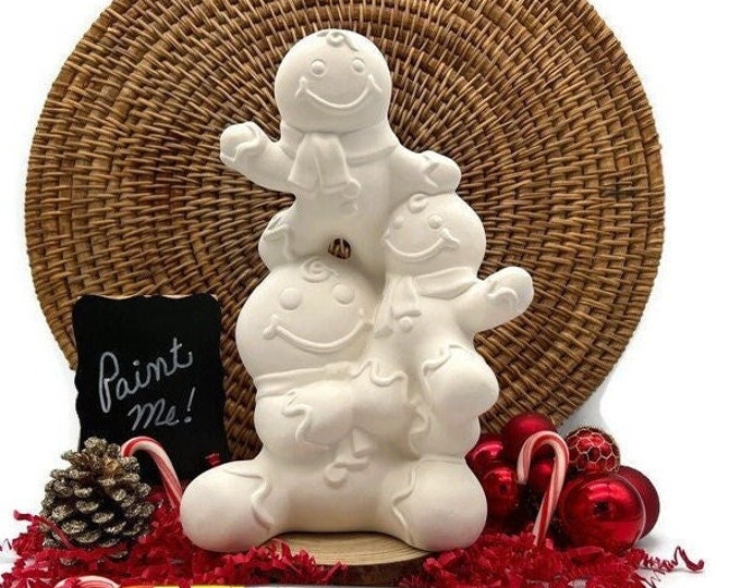 Christmas Gingerbread Boy or Girl Stack, Unpainted Ceramic Bisque Blank
