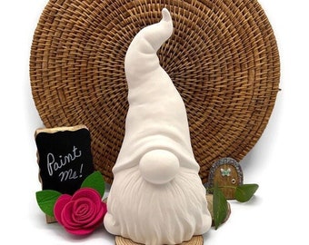 Garden Gnome with Tall Hat, Extra Large, 10.5 inches High, Ceramic Bisque Blank, Ready to Paint Pottery, DIY Arts and Crafts Project