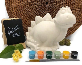 Kit de pintura para alcancía de Stegosaurus, proyecto de manualidades con dinosaurios para hacer tú mismo, bizcocho de cerámica, cerámica lista para pintar