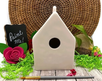 Ceramic Birdhouse Blank, Cottage Style House of Birds, DIY Arts and Crafts Pottery Painting, Gift for a Birdwatcher and Bird Enthusiast