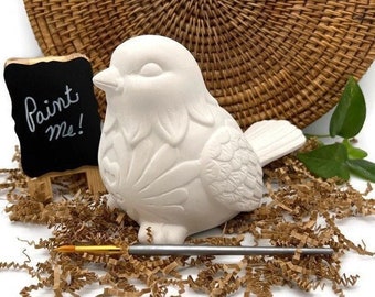 Ceramic Baroque Bird, Ready to Paint Pottery, Ceramic Bisque, Earthenware Clay, DIY Paint Project, Gift for Bird Lover