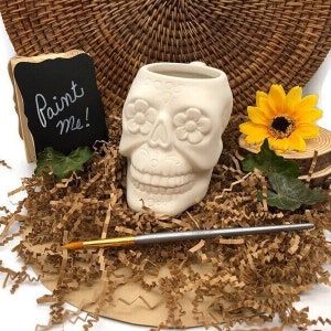 Sugar Skull Mok, Halloween Koffiekopje, Keramische Bisque, Klaar om aardewerk te schilderen