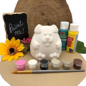 Dog Coin Bank with Paint Kit, DIY Craft Project, Ceramic Bisque Blank, Ready to Paint Pottery