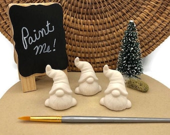 Trois petits gnomes, biscuit en céramique prêt à peindre, projet d'artisanat bricolage, pièces brutes non peintes