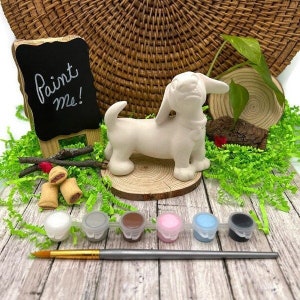 Ceramic Dachshund with Acrylic Paint Kit and Paintbrush, DIY Craft Project, Gift for a Dog Lover