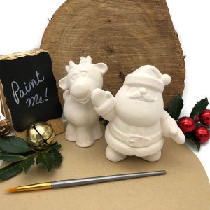 Santa and Reindeer Set, Ceramic Bisque, Ready to Paint Pottery, DIY Christmas Arts and Crafts Project, Ceramics at Home