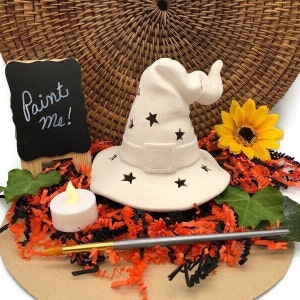Halloween Witch Hat or Wizard, Votive Candle Holder, Ceramic Bisque, Ready to Paint Pottery, DIY Craft Project